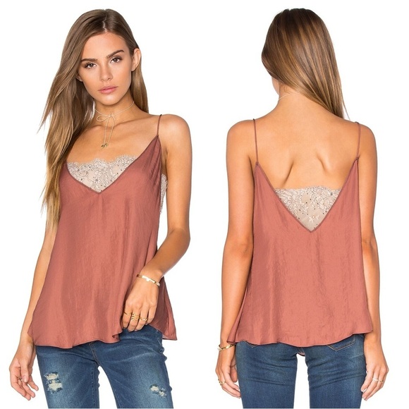 Free People • Deep V Bandeau Top satin lace cami tank Copper rust cream bralette - Picture 11 of 11